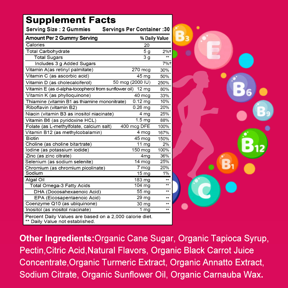 Multivitamin Gummy Adult - Multivitamin-Gummis für Frauen – enthält Omega-3