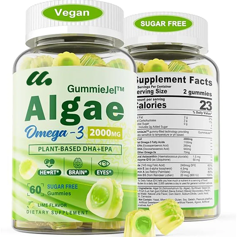 Multivitamin Gummy Adult - Vegetarische Omega-3-Nahrungsergänzungsgummis, zuckerfreie Algen-Omega-3-Fettsäuren mit DHA